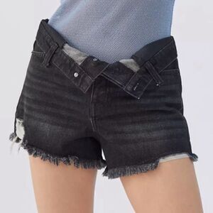 NEW Urban Outfitters BDG Foldover V-Front Black Jean Shorts Women’s 25